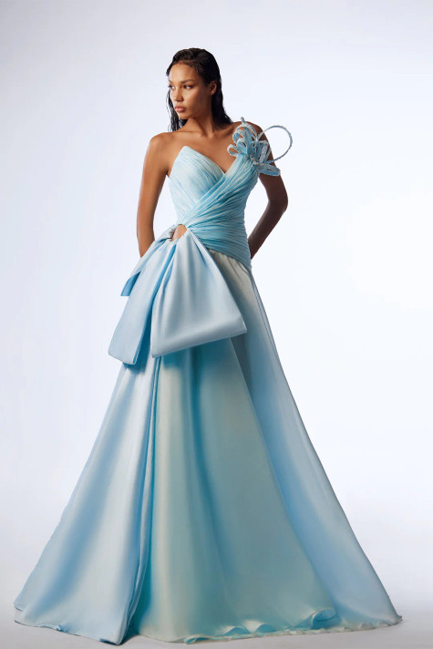Strapless Daisy Flower Gown