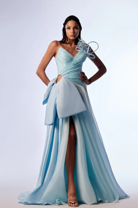 Strapless Daisy Flower Gown