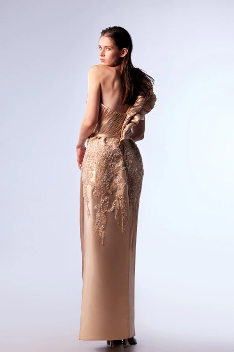 One-Shoulder Embroidered Evening Dress