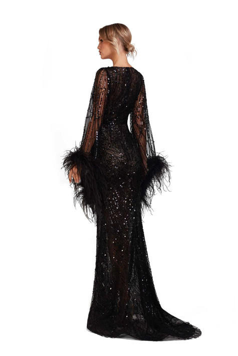 Fully Embellished Flared Slit Gown
