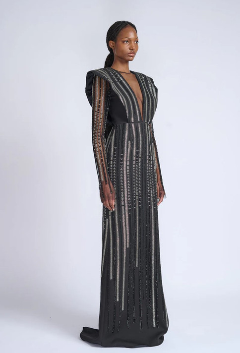 Rayure Embroidered Onyx Cady Alpha Gown