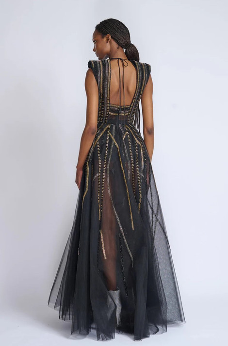 Rayure Crystal Embroidery Tulle Gown