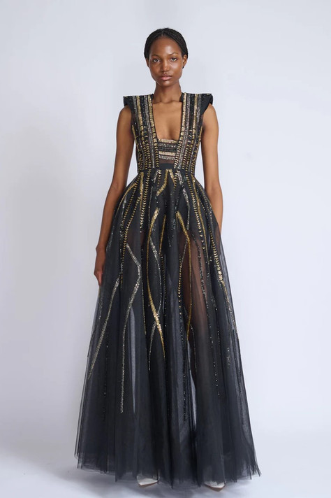 Rayure Crystal Embroidery Tulle Gown