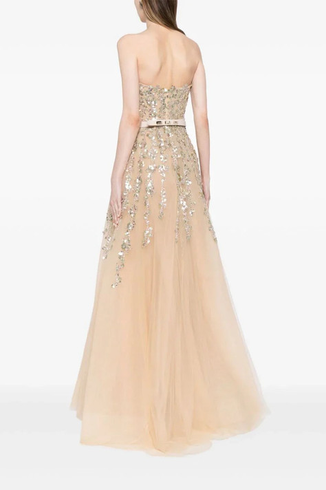 Tulle Strapless Gown with Dotted Beading
