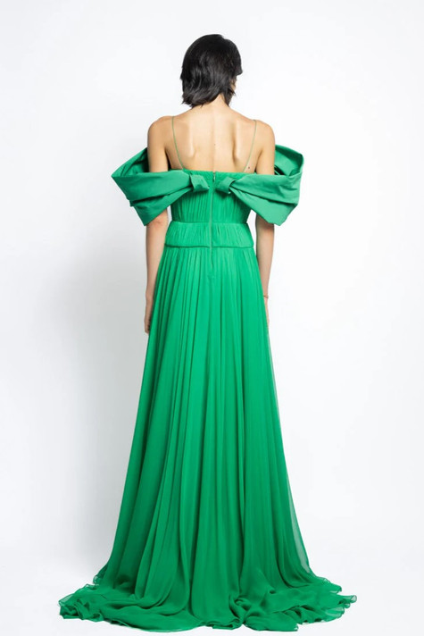 Silk Pleated Chiffon Gown with Petal Faille Drape