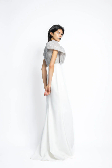 Nailhead Hand Embroidered Sequin and Crepe Gown
