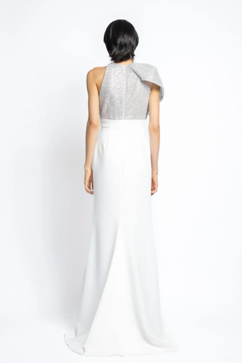Nailhead Hand Embroidered Sequin and Crepe Gown