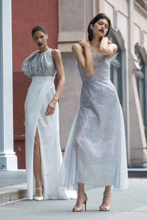 Nailhead Hand Embroidered Sequin and Crepe Gown