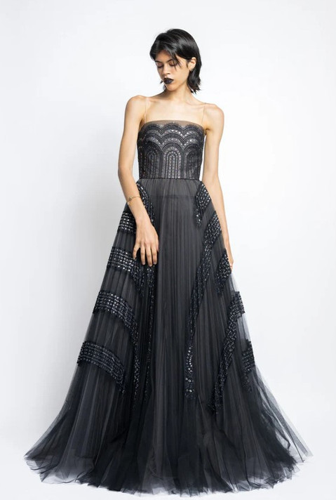 Pleated Gown with Blouson Top