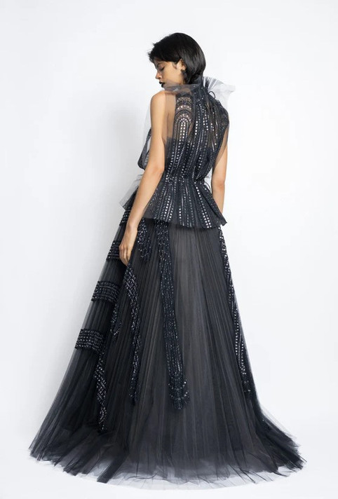 Pleated Gown with Blouson Top