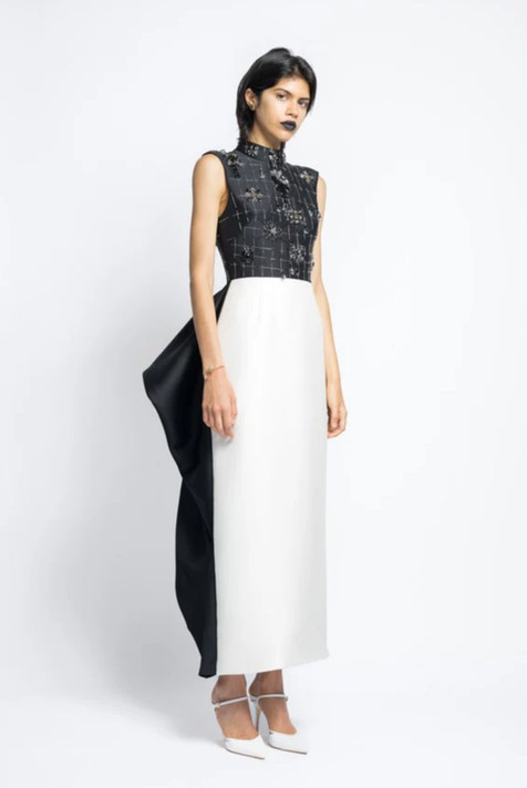 Color Blocked Gazar Cocktail Dress