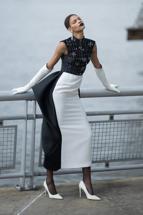 Color Blocked Gazar Cocktail Dress