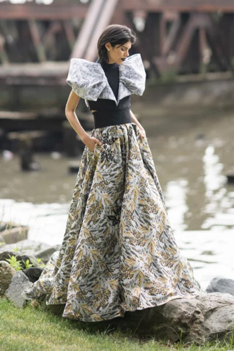 Jacquard and Gazar Top with Ball Skirt