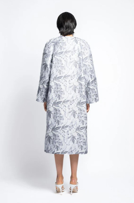 Hand-Embroidered Shift Dress with Reversible Coat