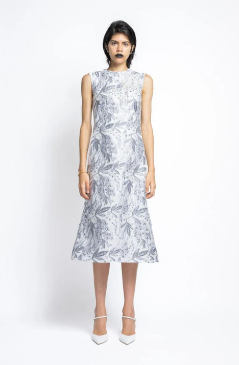 Hand-Embroidered Shift Dress with Reversible Coat