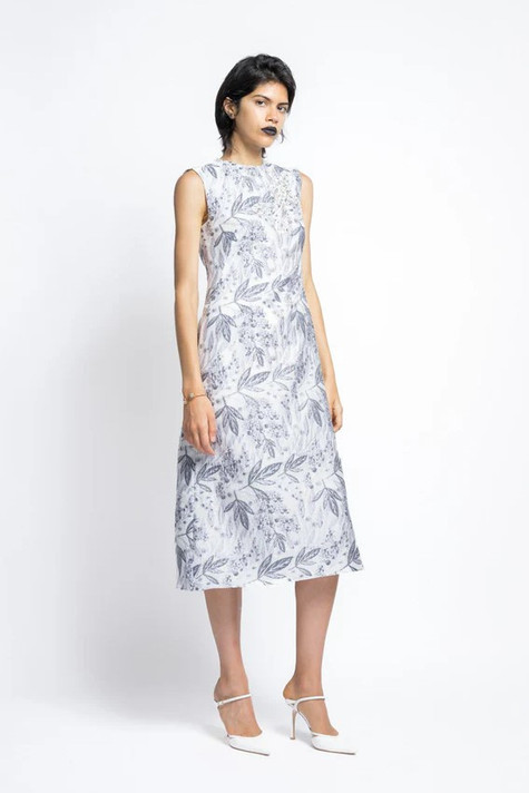Hand-Embroidered Shift Dress with Reversible Coat