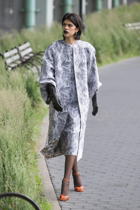 Hand-Embroidered Shift Dress with Reversible Coat