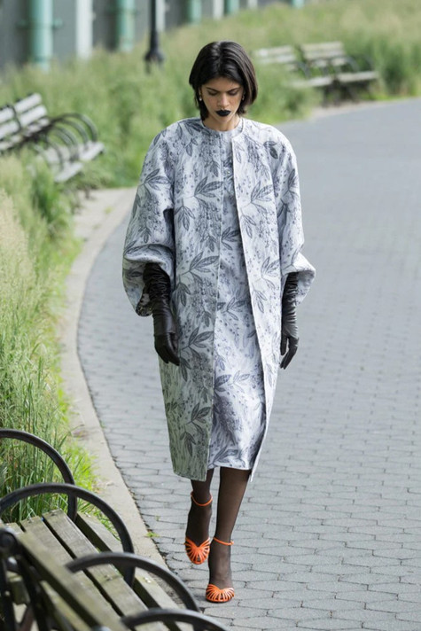 Hand-Embroidered Shift Dress with Reversible Coat
