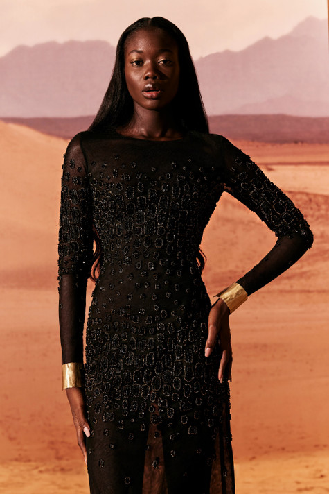 Long Sleeve Crocodile Motif Gown