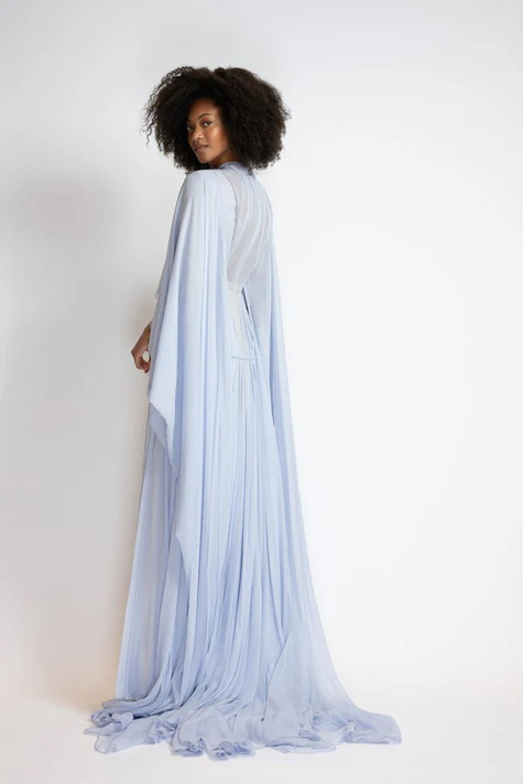 Chiffon Gown with Winged Cape
