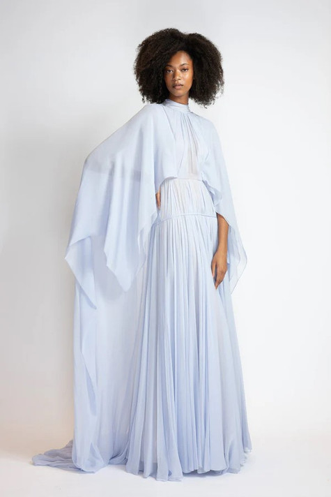 Chiffon Gown with Winged Cape