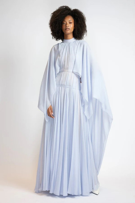 Chiffon Gown with Winged Cape
