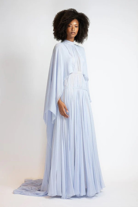 Chiffon Gown with Winged Cape