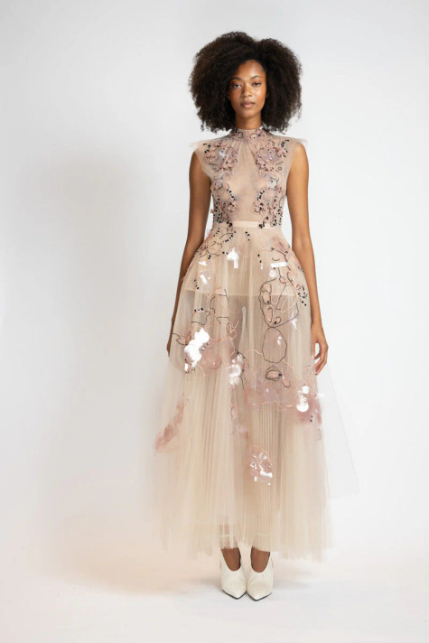 Glass Petal Embroidered Dress