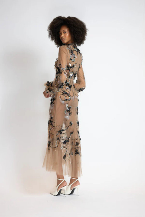 Glass Petal Embroidered Tulle Dress