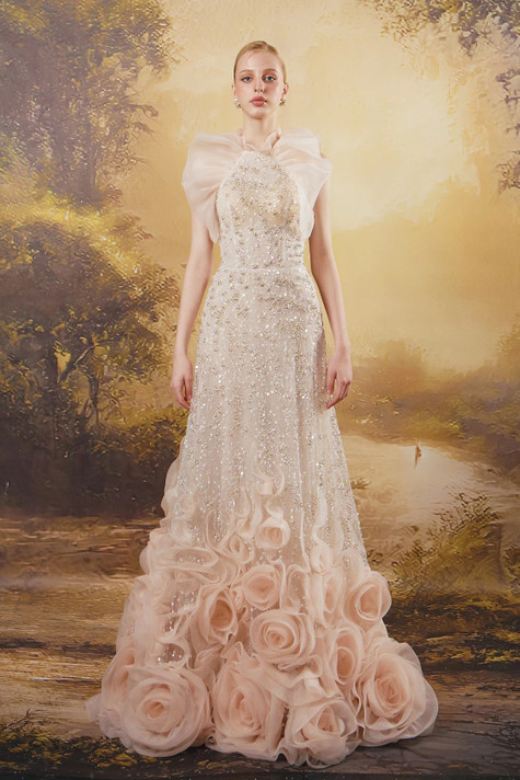 Ruffle Sleeve A-Line Gown