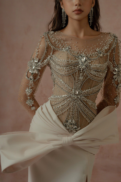 Embellished Bodice Slit Gown