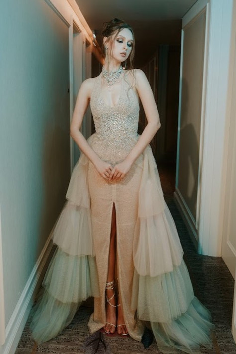 Sleeveless Gown with Detachable Skirt
