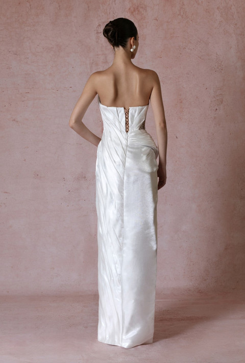 Strapless High-Slit Gown