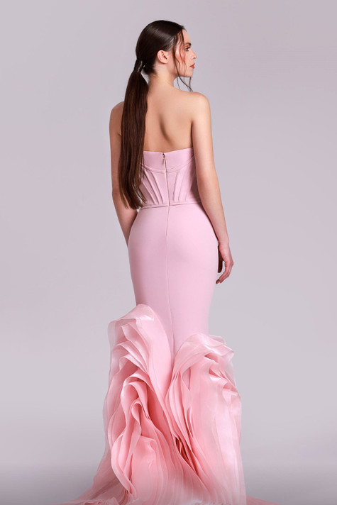 Strapless Crepe Organza Gown