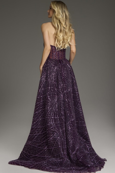 Strapless A-Line High Slit Gown