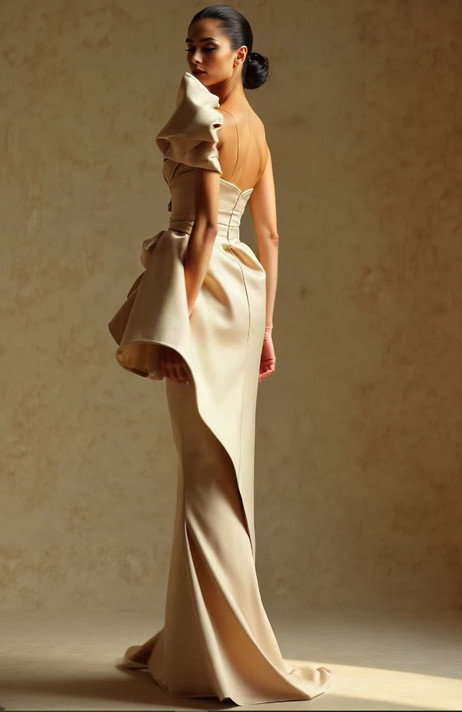 Side Peplum Sleeved Gown