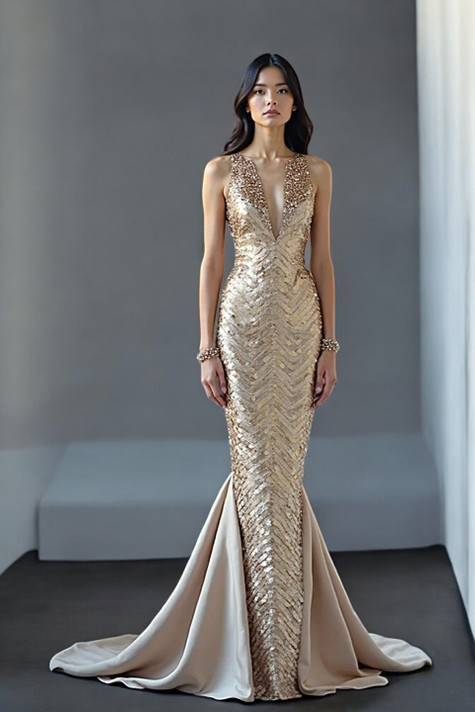 Fully-Embellished Flared Gown