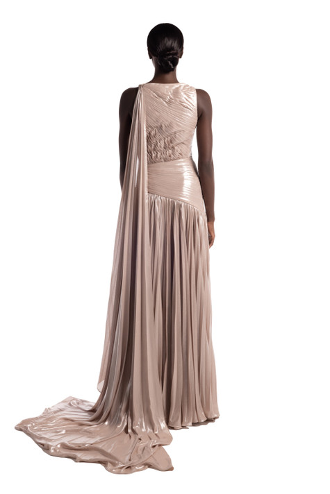 Lurex Chiffon Slit Gown