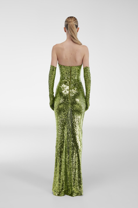Sequin-Tulle Cape Gown