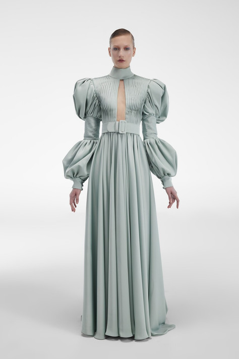 Satin Long Sleeve Gown
