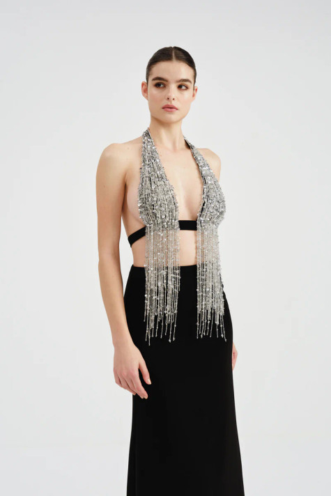 Beaded Top & Crepe Skirt