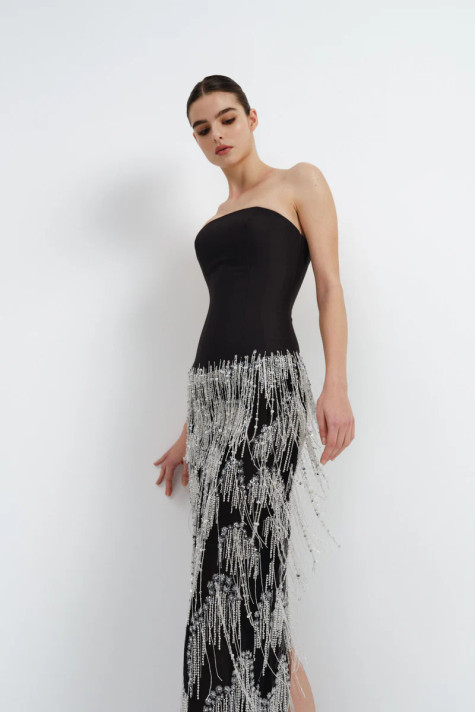 Mikado Beaded Fringe Dress