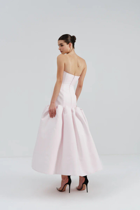 Strapless Midi Dress with Pleat Detail