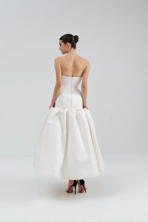 Strapless Midi Dress with Pleat Detail
