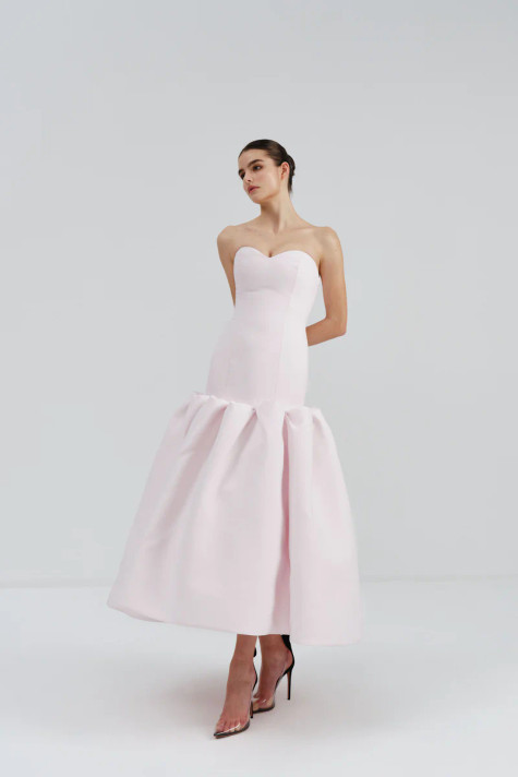 Strapless Midi Dress with Pleat Detail
