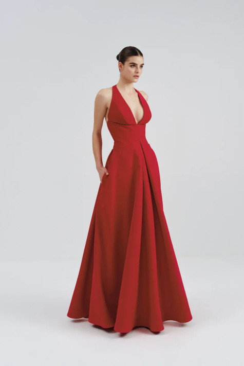 Sleeveless Halter Mikado Dress