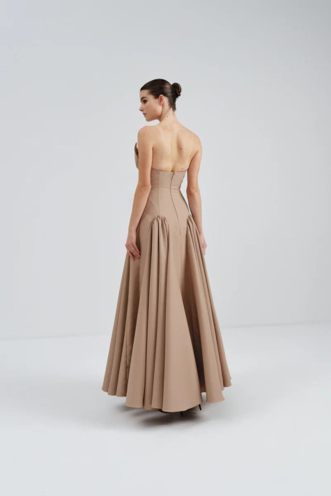 Strapless Godet Midi Dress