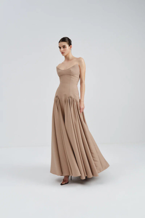 Strapless Godet Midi Dress