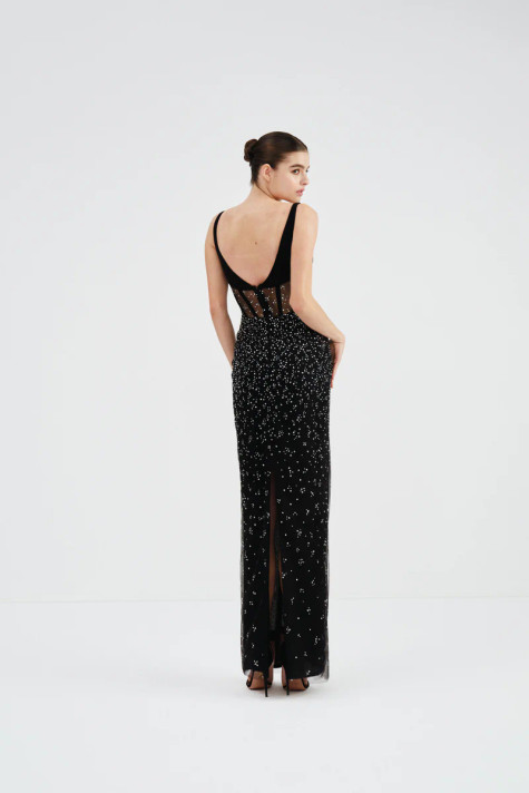 Sleeveless Crystal Evening Dress