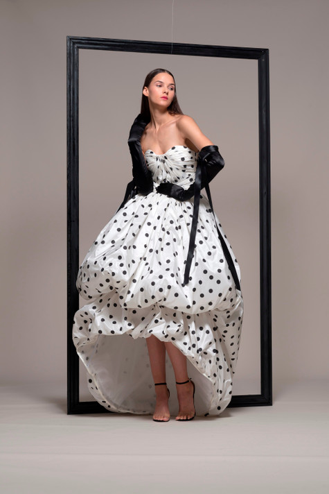 Isabel Sanchis Strapless Polka Dot Evening Gown 149